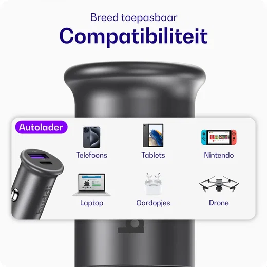 Buddi Power 45W Autolader USB-A + C Poort met Snelladen Grijs afbeelding 7
