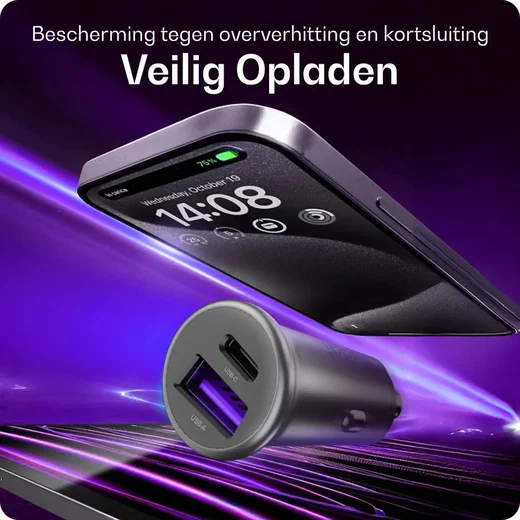 Buddi Power 45W Autolader USB-A + C Poort met Snelladen Grijs afbeelding 5