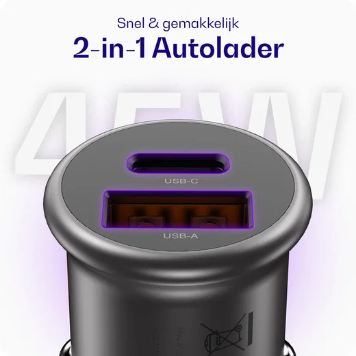 Buddi Power 45W Autolader USB-A + C Poort met Snelladen Grijs afbeelding 2