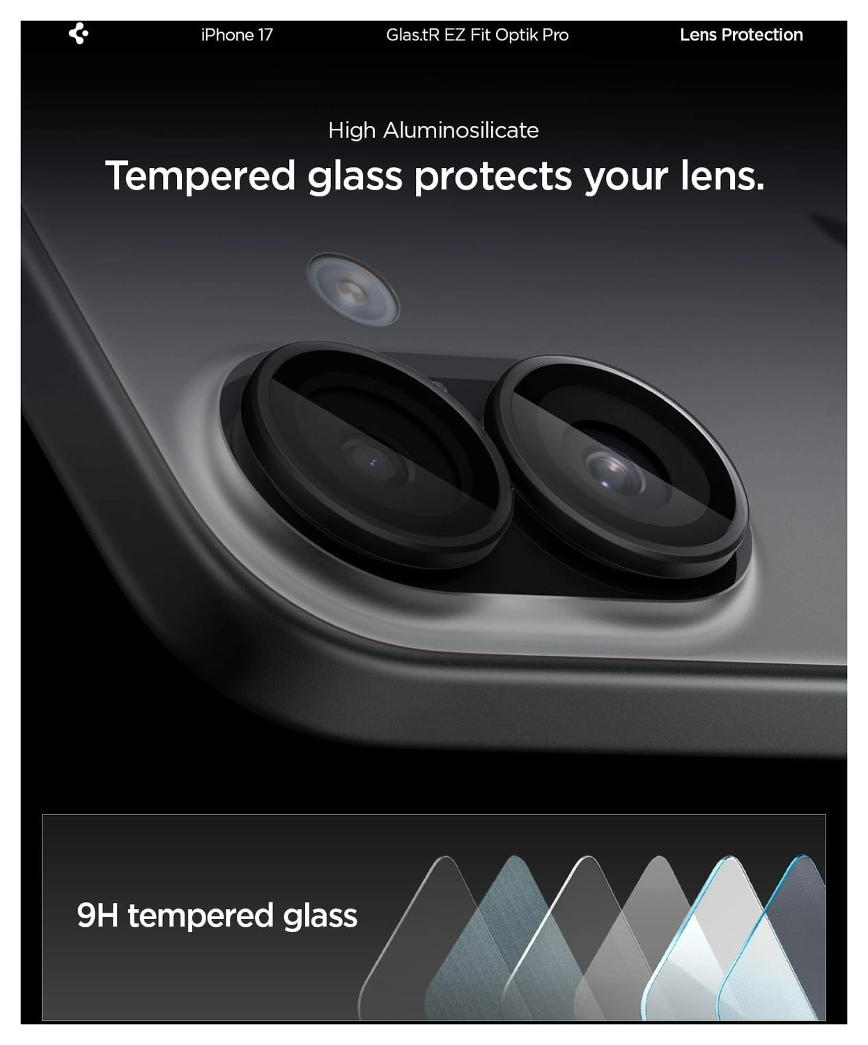 Spigen EZ Fit Optik Pro iPhone 17/16/16 Plus Camera Protector Zwart (2-Pack) afbeelding 5