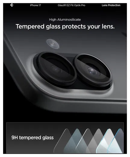 Spigen EZ Fit Optik Pro iPhone 17/16/16 Plus Camera Protector Zwart (2-Pack) afbeelding 5