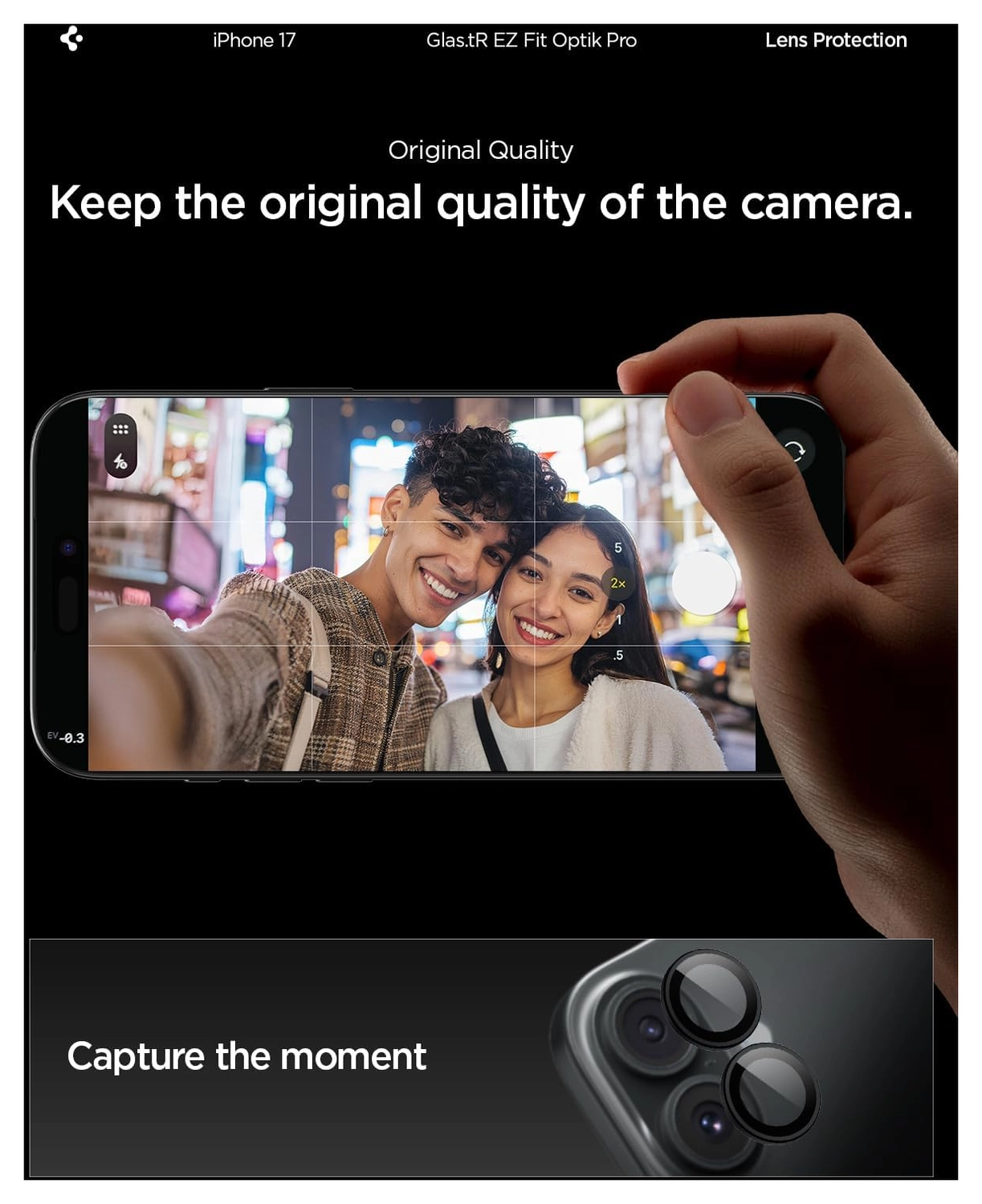 Spigen EZ Fit Optik Pro iPhone 17/16/16 Plus Camera Protector Zwart (2-Pack) afbeelding 7