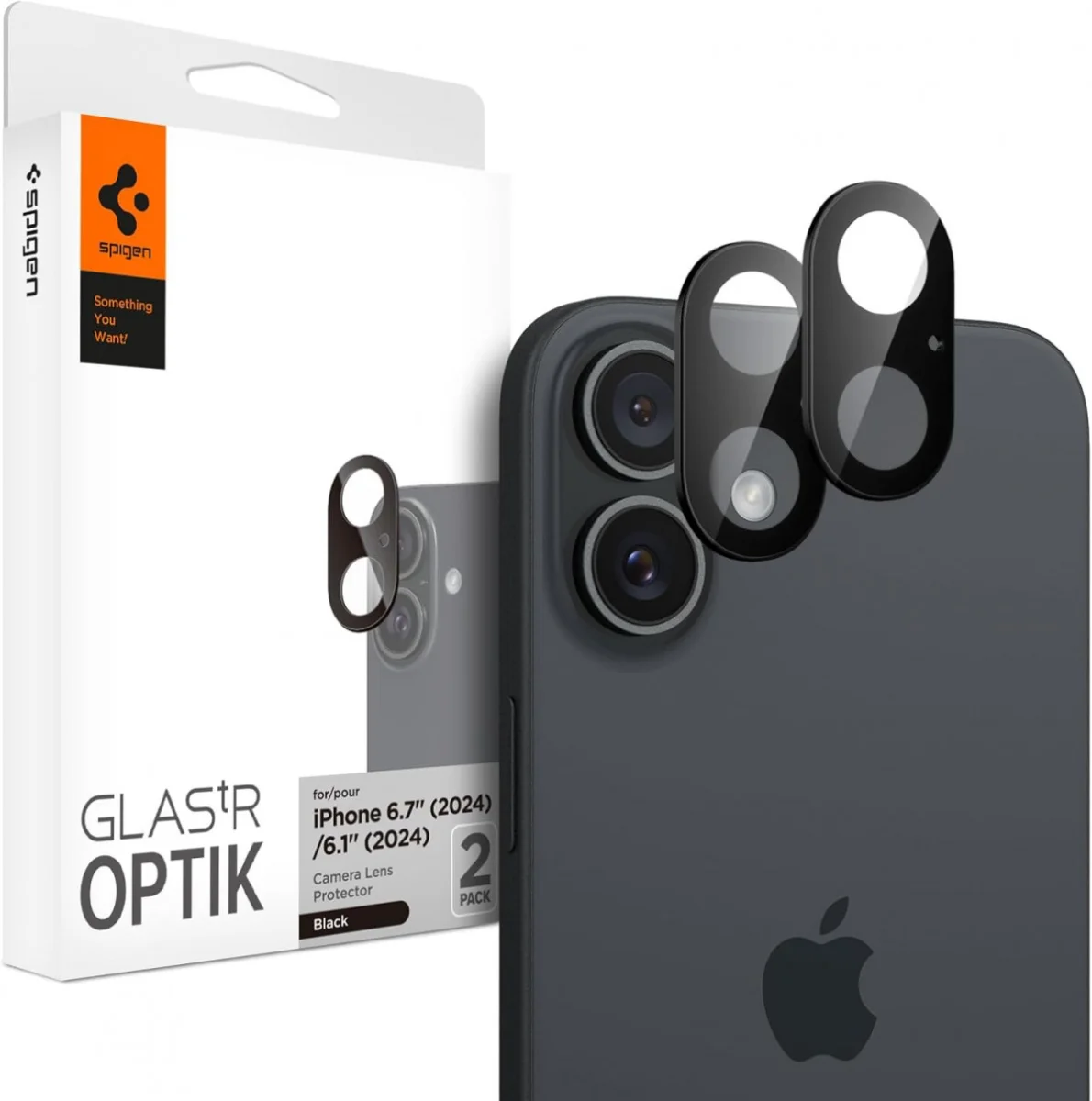 Spigen Optik Apple iPhone 16 / 16 Plus Camera Lens Protector Zwart 2-Pack afbeelding 1