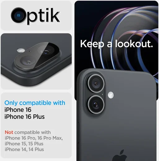 Spigen Optik Apple iPhone 16 / 16 Plus Camera Lens Protector Zwart 2-Pack afbeelding 3