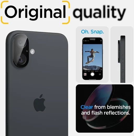 Spigen Optik Apple iPhone 16 / 16 Plus Camera Lens Protector Zwart 2-Pack afbeelding 4