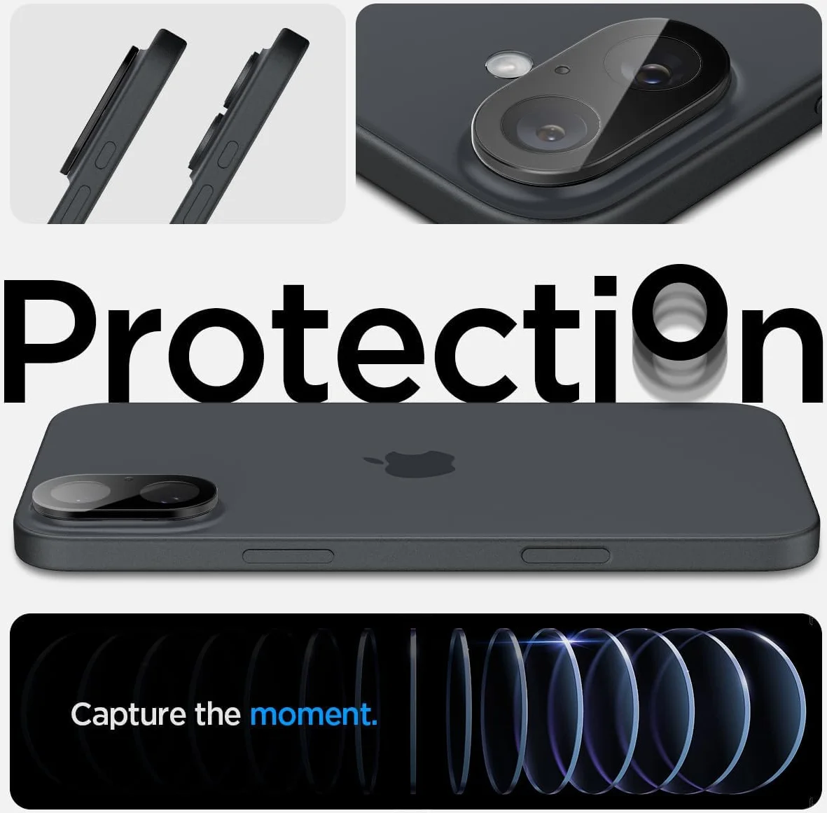 Spigen Optik Apple iPhone 16 / 16 Plus Camera Lens Protector Zwart 2-Pack afbeelding 8