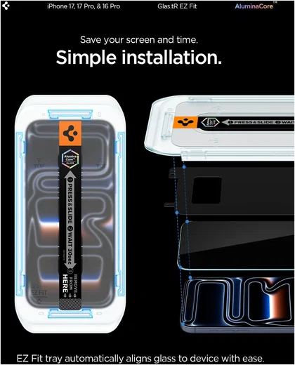 Spigen iPhone 17/17 Pro/16 Pro - Spigen EZ Fit Screenprotector - 9H Glas 2-Pack afbeelding 6