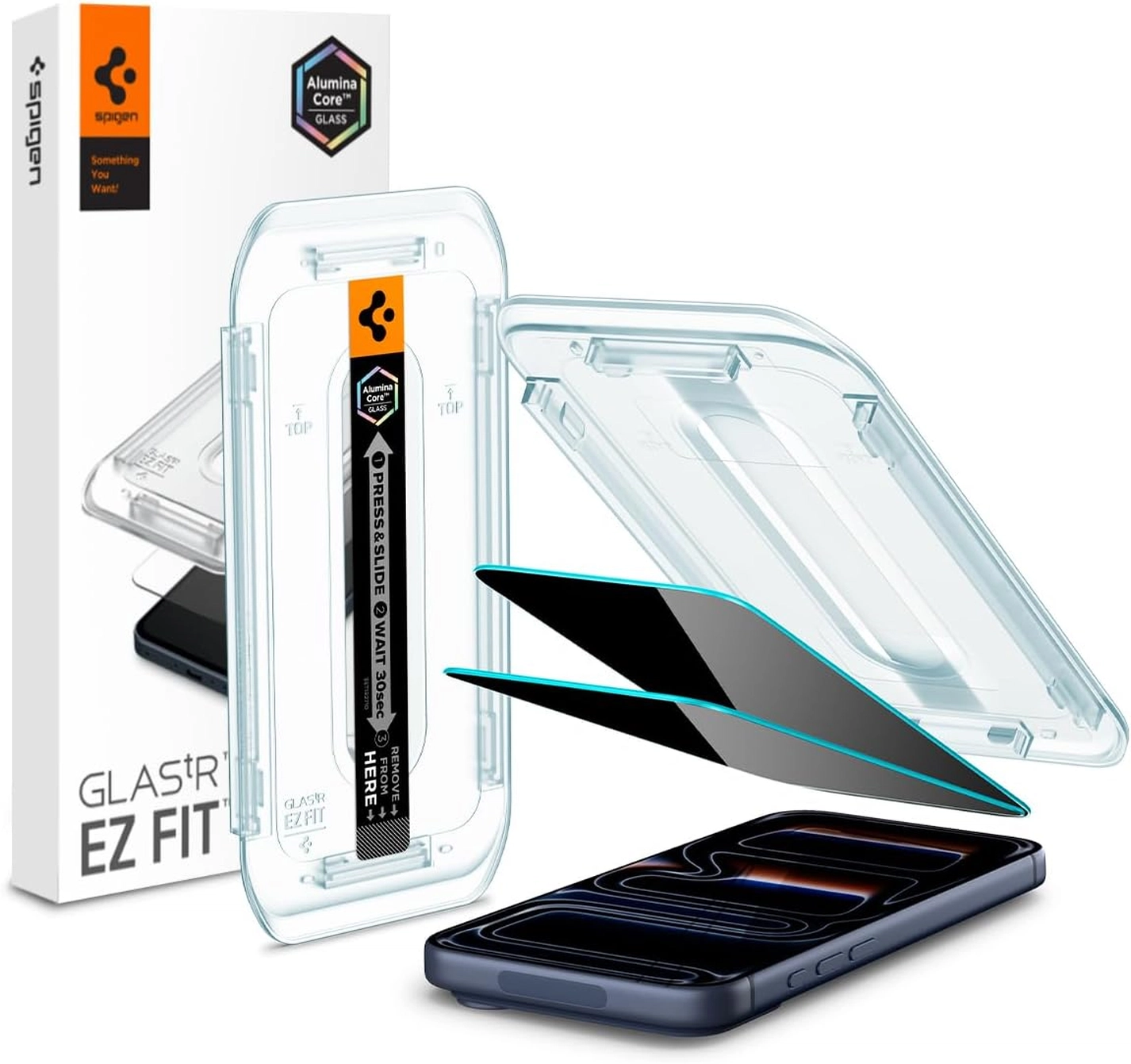 Spigen EZ Fit GLAS.tR iPhone 17 Pro / 17 / 16 Pro Privacy Glass 2-Pack afbeelding 1