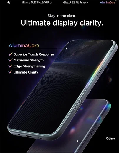 Spigen EZ Fit GLAS.tR iPhone 17 Pro / 17 / 16 Pro Privacy Glass 2-Pack afbeelding 8