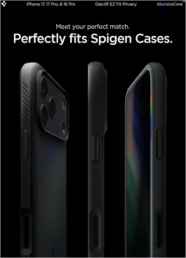 Spigen EZ Fit GLAS.tR iPhone 17 Pro / 17 / 16 Pro Privacy Glass 2-Pack afbeelding 9