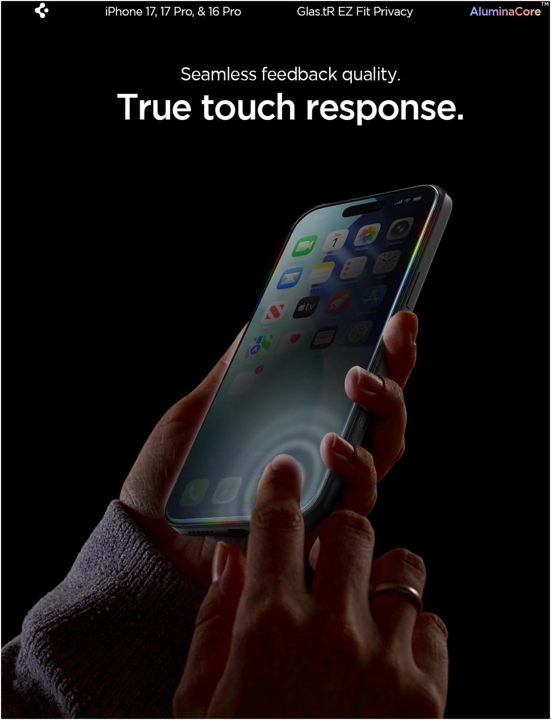 Spigen EZ Fit GLAS.tR iPhone 17 Pro / 17 / 16 Pro Privacy Glass 2-Pack afbeelding 10