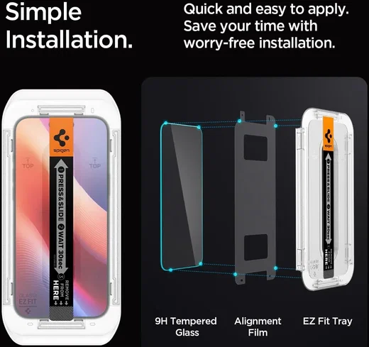 Spigen EZ Fit GLAS.tR Apple iPhone 16 Pro Screen Protector 1-Pack afbeelding 9