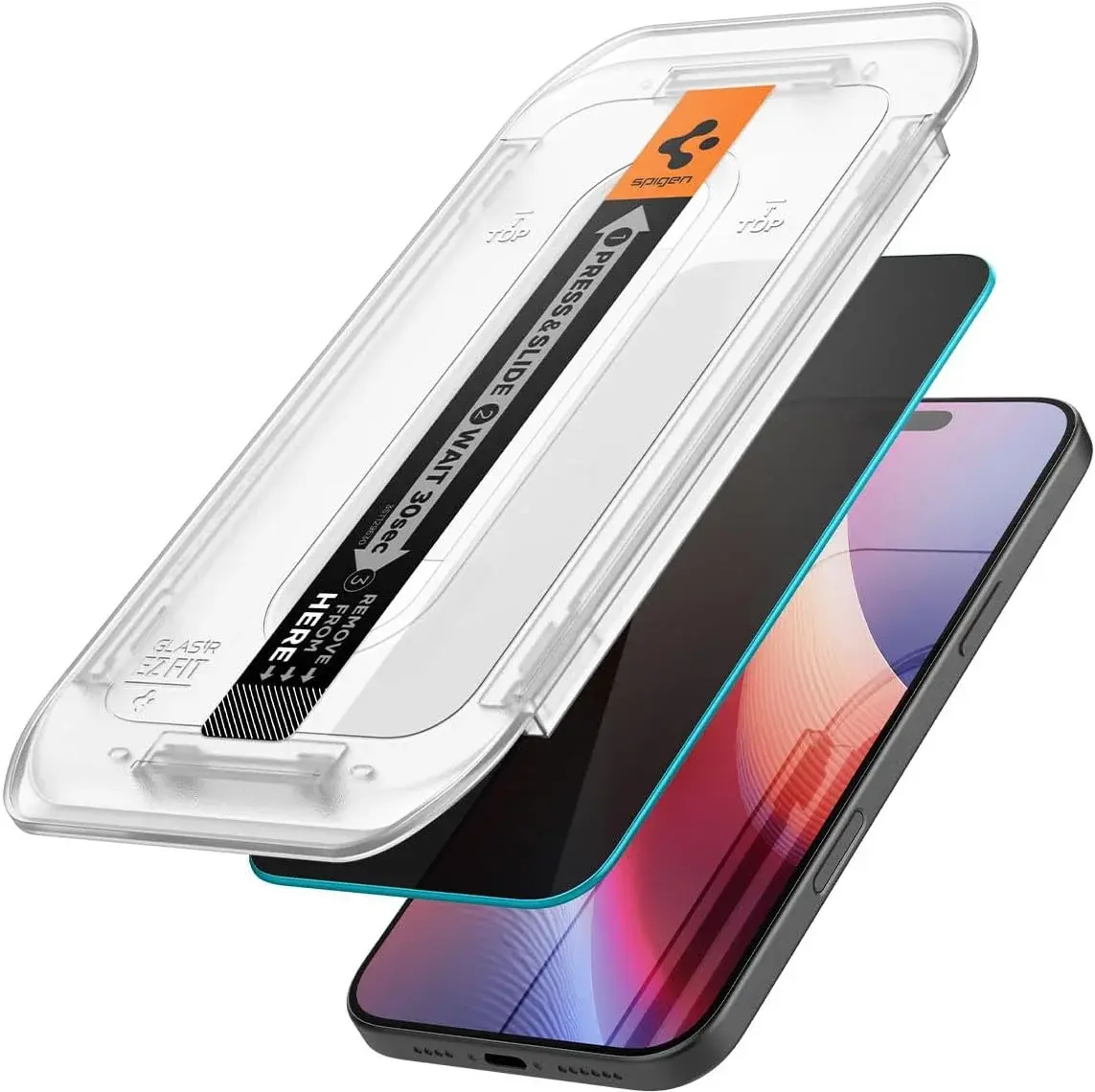 Spigen EZ Fit GLAS.tR Apple iPhone 16 Pro Privacy Glass 1-Pack afbeelding 2