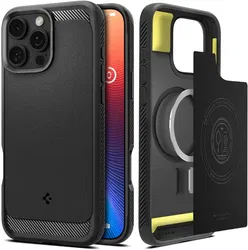 Spigen Rugged Armor MagFit iPhone 16 Pro Max Hoesje Back Cover MagSafe Zwart afbeelding