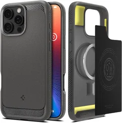 Spigen Rugged Armor MagFit iPhone 16 Pro Max Hoesje Back Cover MagSafe Grijs afbeelding