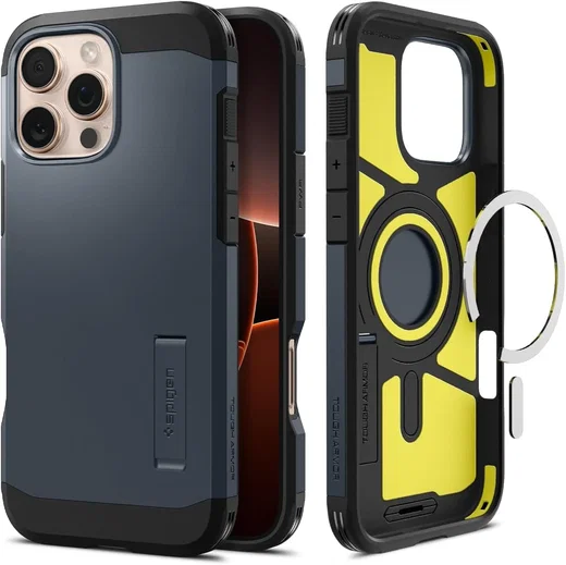 Spigen Tough Armor iPhone 16 Pro Max Hoesje MagSafe Back Cover Metal Slate afbeelding 1