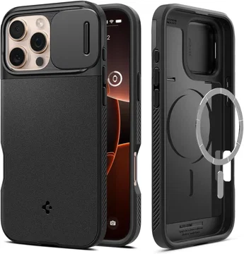 Spigen Optik Armor MagSafe Apple iPhone 16 Pro Max Hoesje Camera Slider Zwart