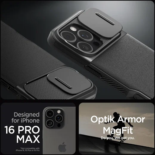 Spigen Optik Armor MagSafe Apple iPhone 16 Pro Max Hoesje Camera Slider Zwart afbeelding 3