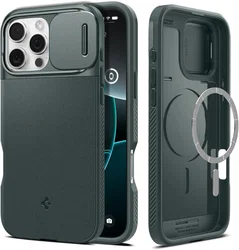 Spigen Optik Armor MagSafe Apple iPhone 16 Pro Max Hoesje Camera Slider Groen afbeelding