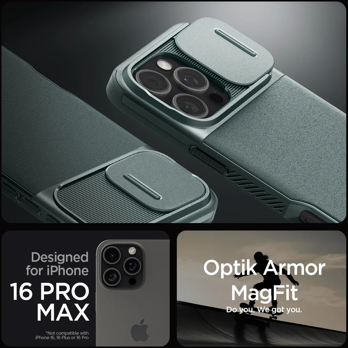 Spigen Optik Armor MagSafe Apple iPhone 16 Pro Max Hoesje Camera Slider Groen afbeelding 3