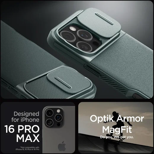 Spigen Optik Armor MagSafe Apple iPhone 16 Pro Max Hoesje Camera Slider Groen afbeelding 3