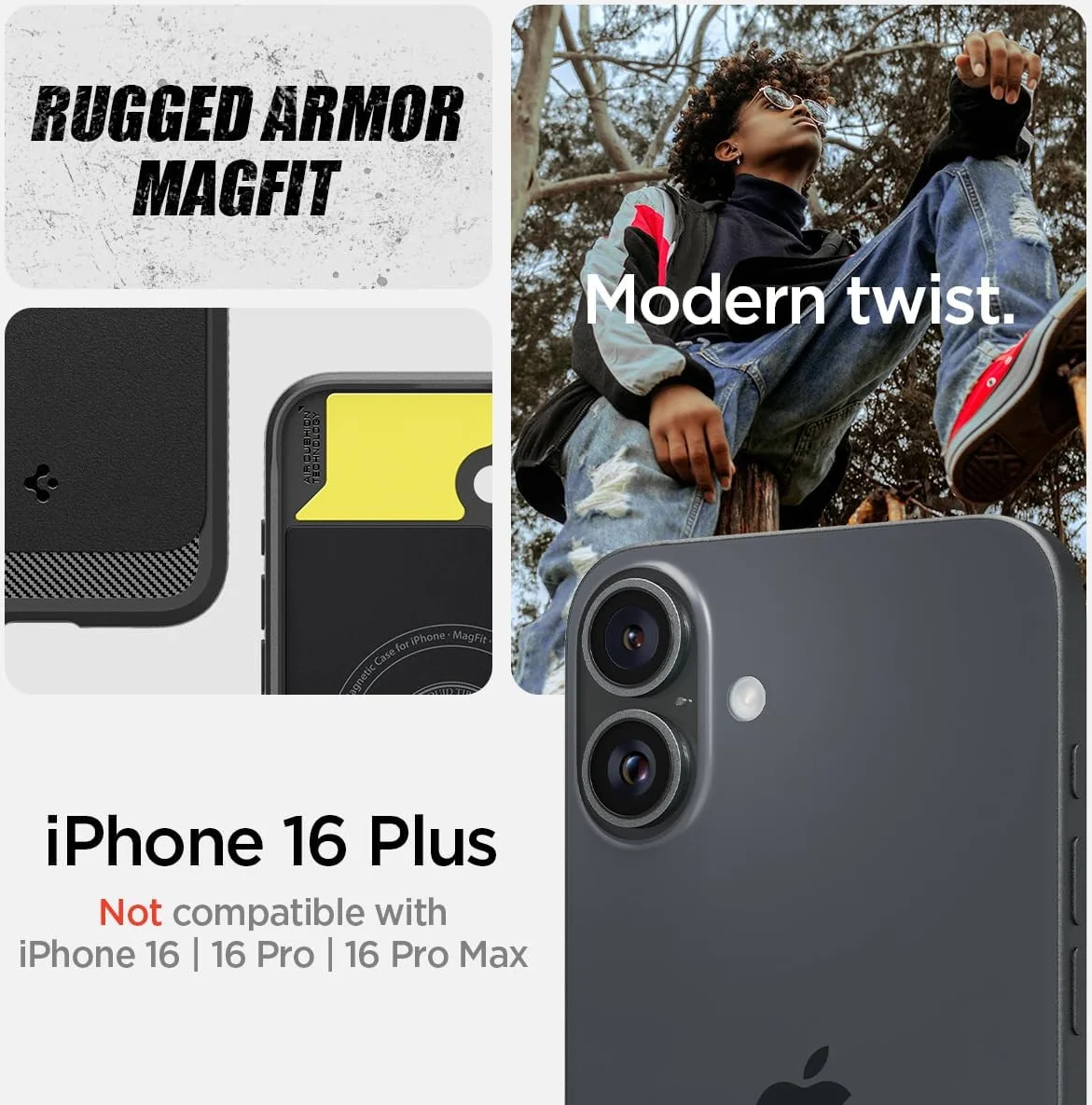 Spigen Rugged Armor MagFit Apple iPhone 16 Plus Hoesje MagSafe Zwart afbeelding 3