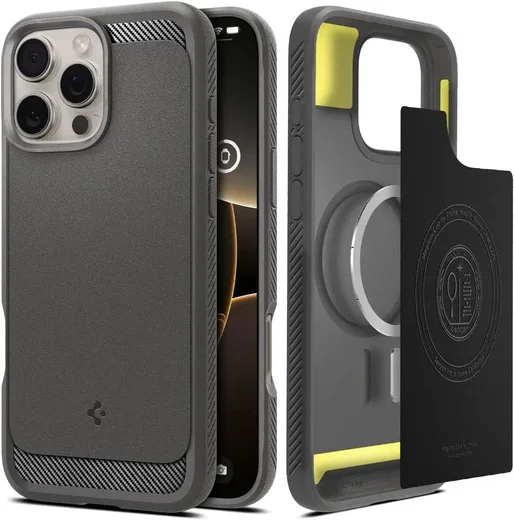 Spigen Rugged Armor MagFit Apple iPhone 16 Pro Hoesje MagSafe Grijs afbeelding 1