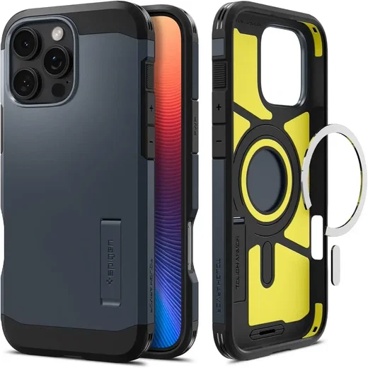 Spigen Tough Armor Apple iPhone 16 Pro Hoesje MagSafe Back Cover Metal Slate afbeelding 1