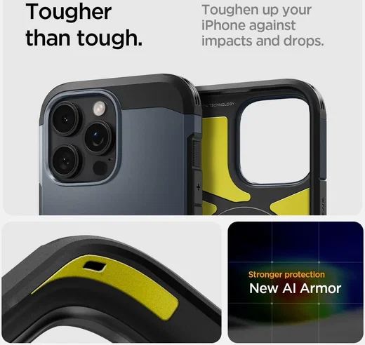 Spigen Tough Armor Apple iPhone 16 Pro Hoesje MagSafe Back Cover Metal Slate afbeelding 5