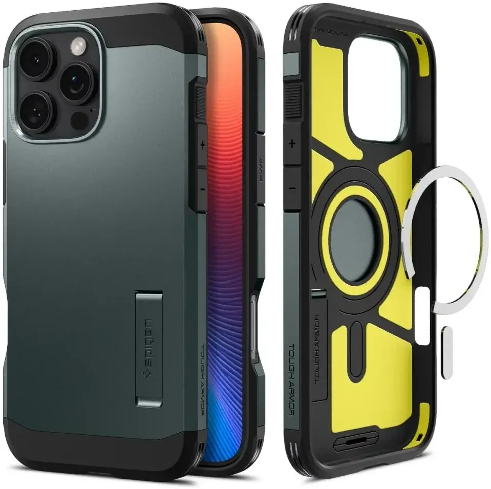 Spigen Tough Armor Apple iPhone 16 Pro Hoesje MagSafe Back Cover Groen afbeelding 1
