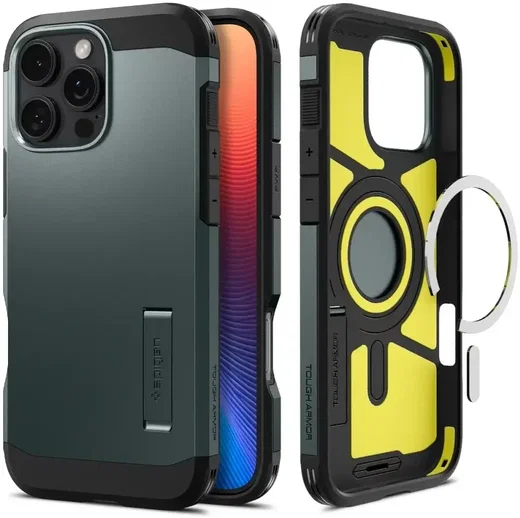 Spigen Tough Armor Apple iPhone 16 Pro Hoesje MagSafe Back Cover Groen afbeelding 1