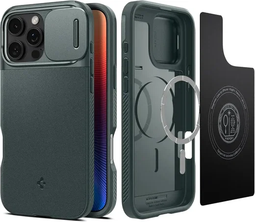 Spigen Optik Armor MagSafe Apple iPhone 16 Pro Hoesje Camera Slider Groen afbeelding 1