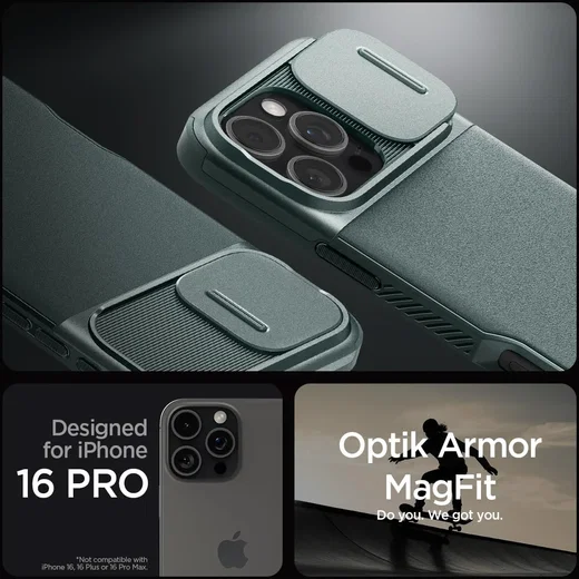 Spigen Optik Armor MagSafe Apple iPhone 16 Pro Hoesje Camera Slider Groen afbeelding 3