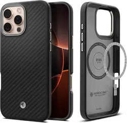 Spigen Enzo Aramid Apple iPhone 16 Pro Hoesje MagSafe Aramide Zwart Zilver afbeelding