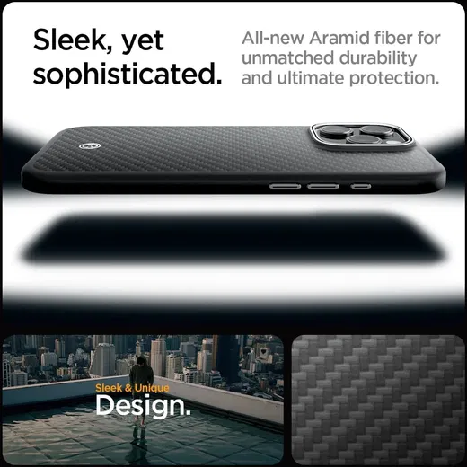 Spigen Enzo Aramid Apple iPhone 16 Pro Hoesje MagSafe Aramide Zwart Zilver afbeelding 5