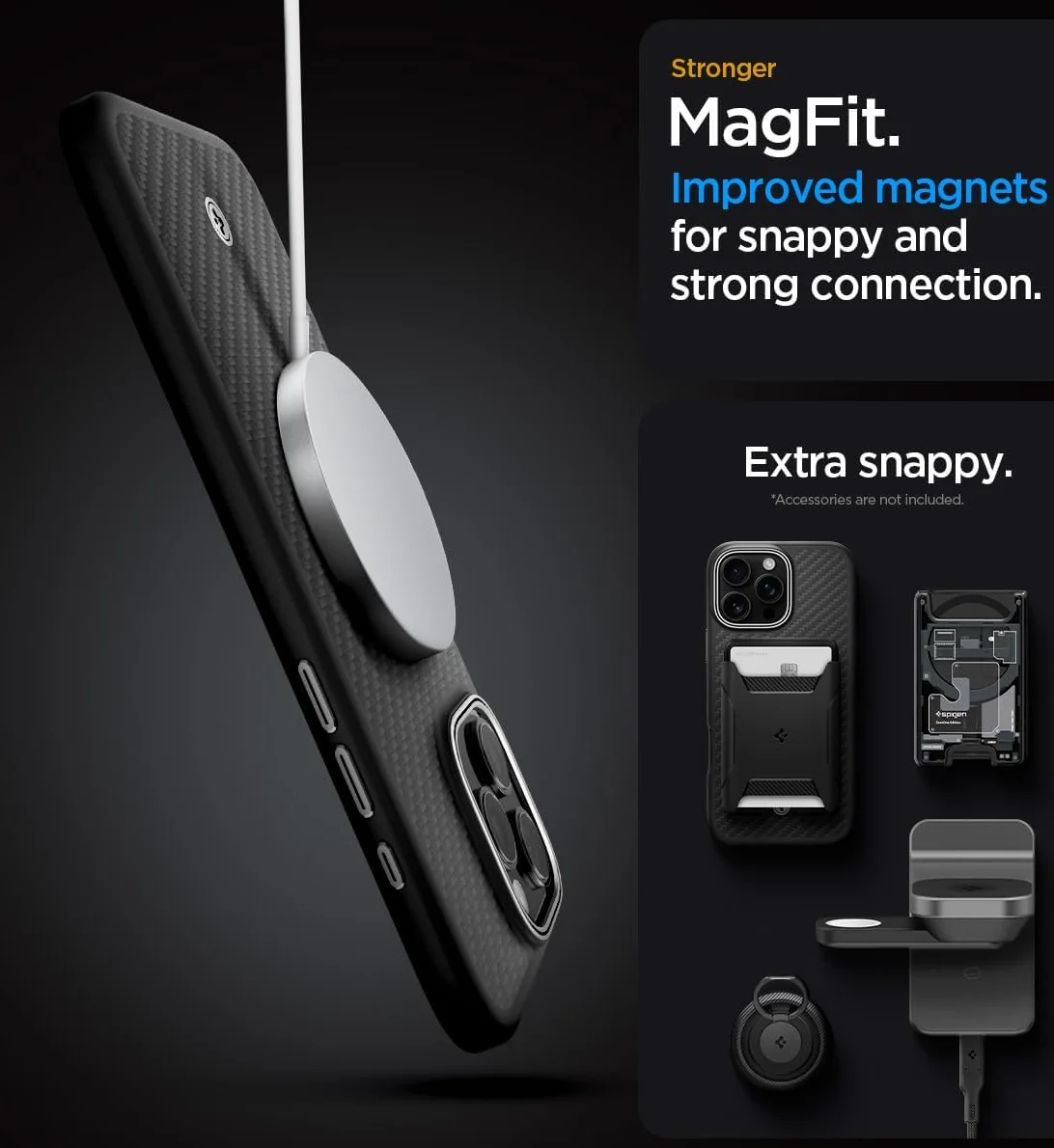 Spigen Enzo Aramid Apple iPhone 16 Pro Hoesje MagSafe Aramide Zwart Zilver afbeelding 7