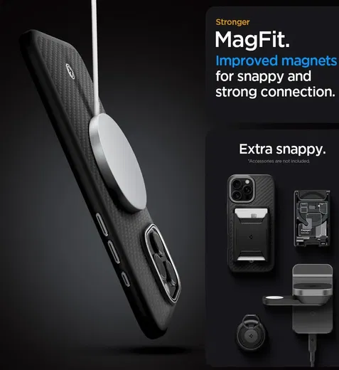 Spigen Enzo Aramid Apple iPhone 16 Pro Hoesje MagSafe Aramide Zwart Zilver afbeelding 7