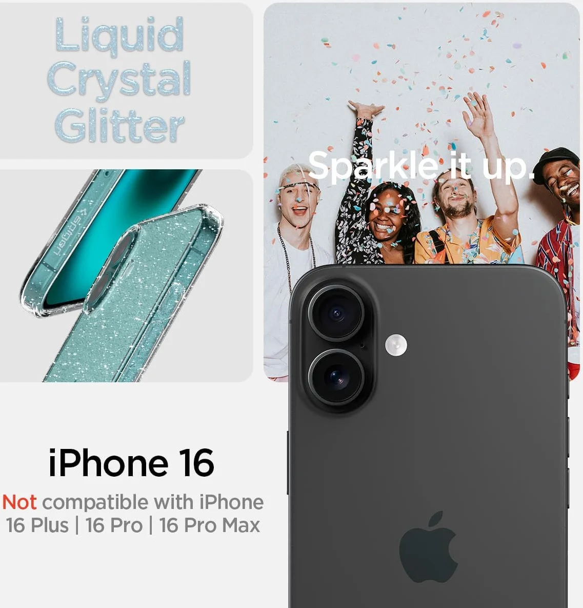 Spigen Liquid Crystal Apple iPhone 16 Hoesje Back Cover Glitter Transparant afbeelding 3
