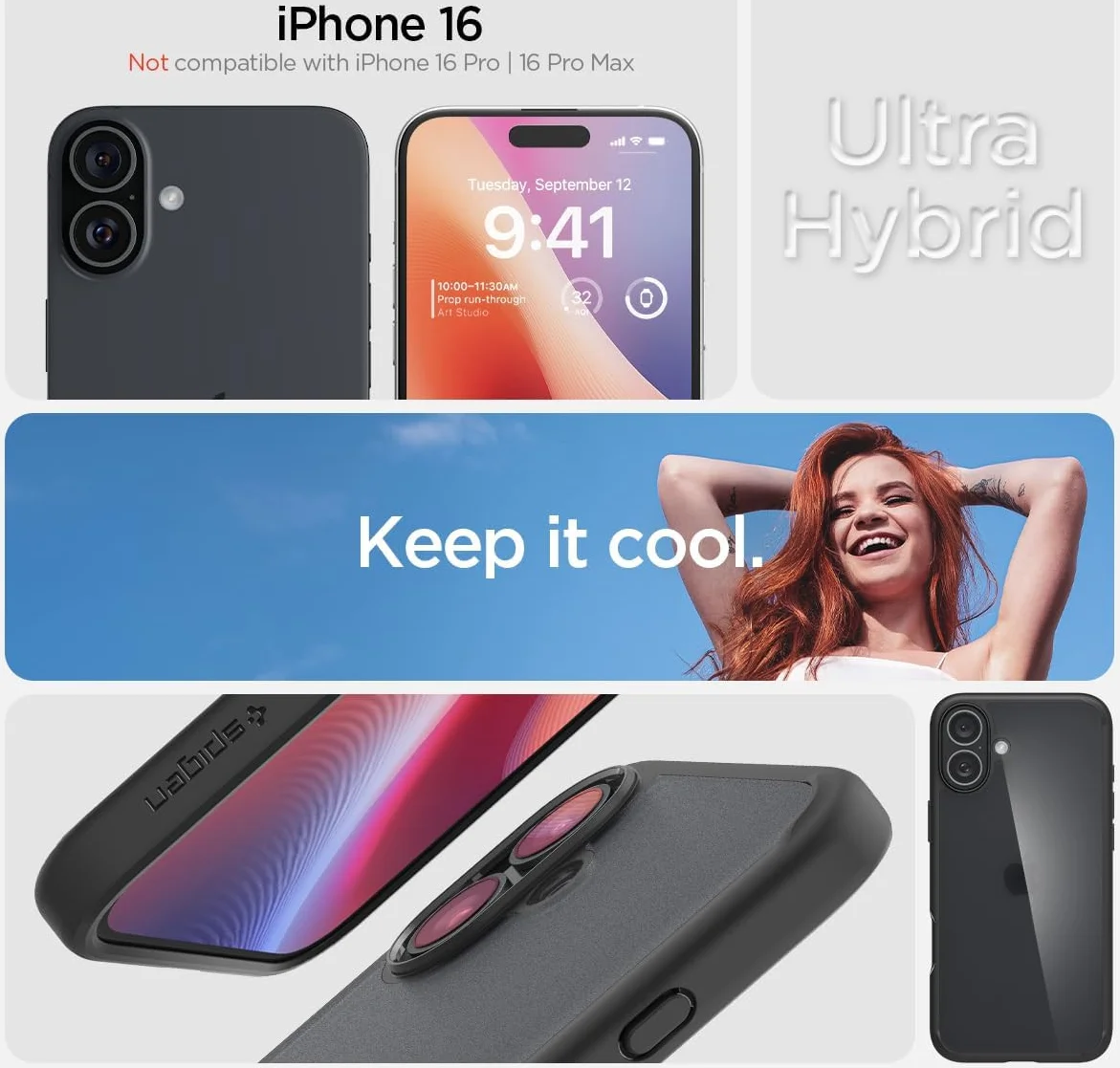 Spigen Ultra Hybrid Apple iPhone 16 Hoesje Back Cover Frosted Zwart afbeelding 2