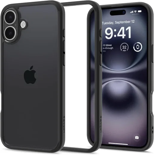 Spigen Ultra Hybrid Apple iPhone 16 Hoesje Back Cover Transparant Zwart afbeelding 1
