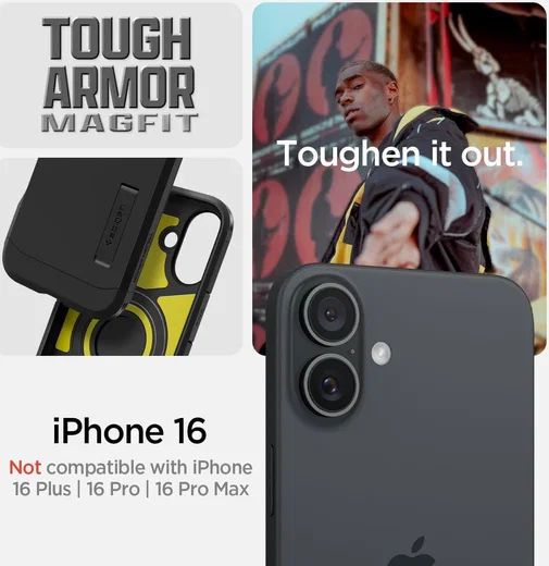 Spigen Tough Armor Apple iPhone 16 Hoesje MagSafe Back Cover Zwart afbeelding 3