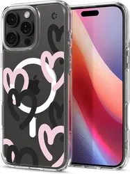 Spigen Ultra Hybrid MagFit Apple iPhone 16 Pro Hoesje MagSafe Hearts Zwart Roze afbeelding