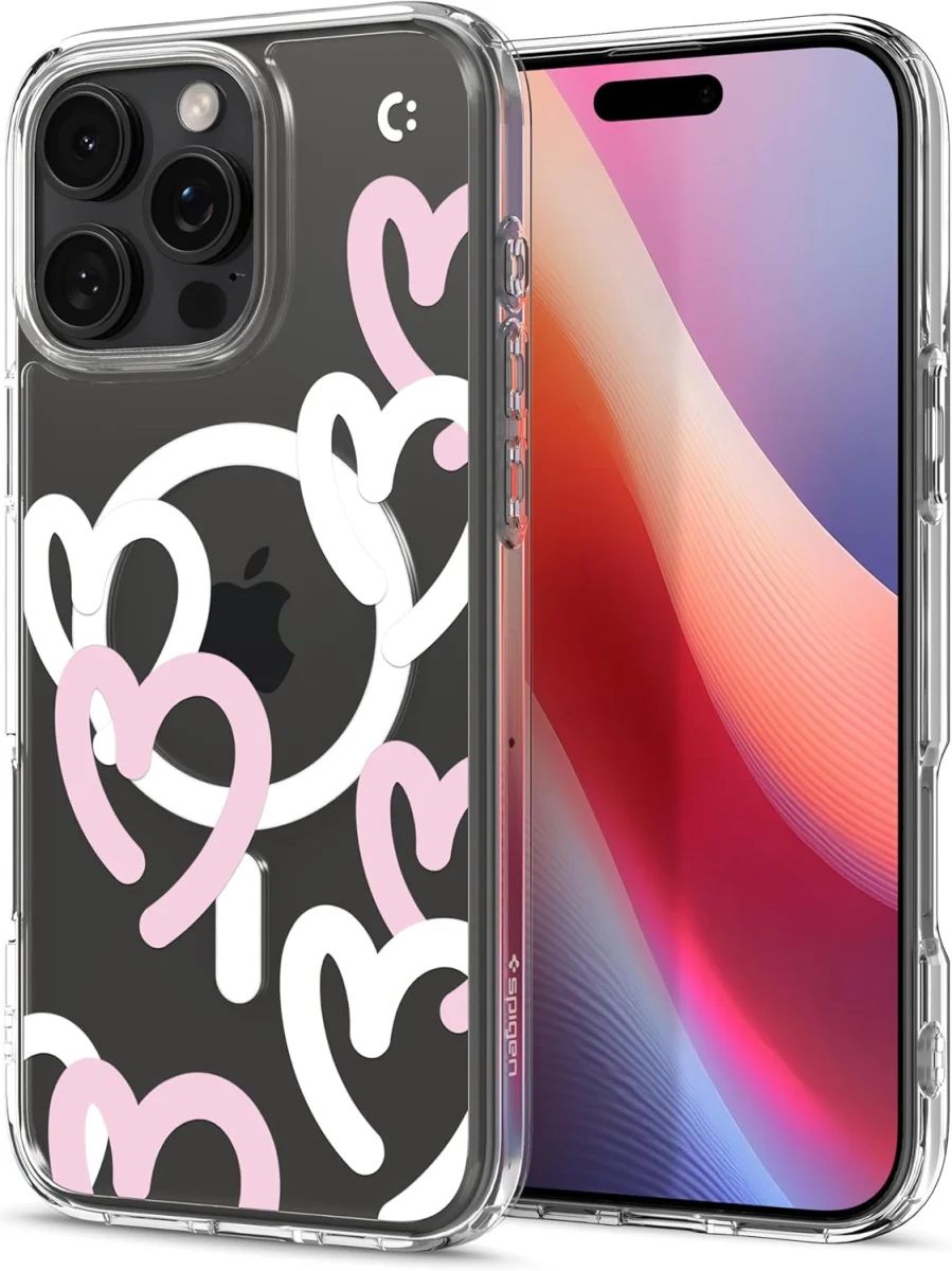 Spigen Ultra Hybrid MagFit Apple iPhone 16 Pro Hoesje MagSafe Hearts Wit Roze afbeelding 1