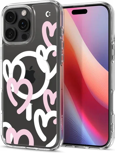 Spigen Ultra Hybrid MagFit Apple iPhone 16 Pro Hoesje MagSafe Hearts Wit Roze afbeelding 1