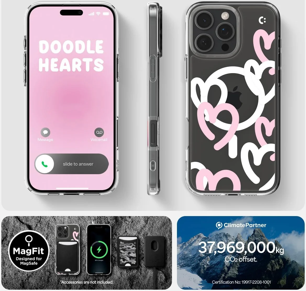 Spigen Ultra Hybrid MagFit Apple iPhone 16 Pro Hoesje MagSafe Hearts Wit Roze afbeelding 3