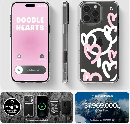 Spigen Ultra Hybrid MagFit Apple iPhone 16 Pro Hoesje MagSafe Hearts Wit Roze afbeelding 3