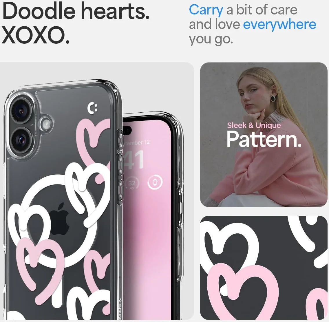 Spigen Ultra Hybrid MagFit Apple iPhone 16 Hoesje MagSafe Hearts Wit Roze afbeelding 3