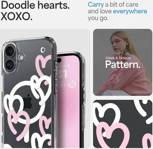 Spigen Ultra Hybrid MagFit Apple iPhone 16 Hoesje MagSafe Hearts Wit Roze afbeelding 3