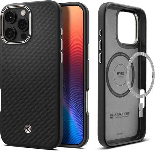 Spigen Enzo Aramid iPhone 16 Pro Max Hoesje MagSafe Aramide Zwart afbeelding 1