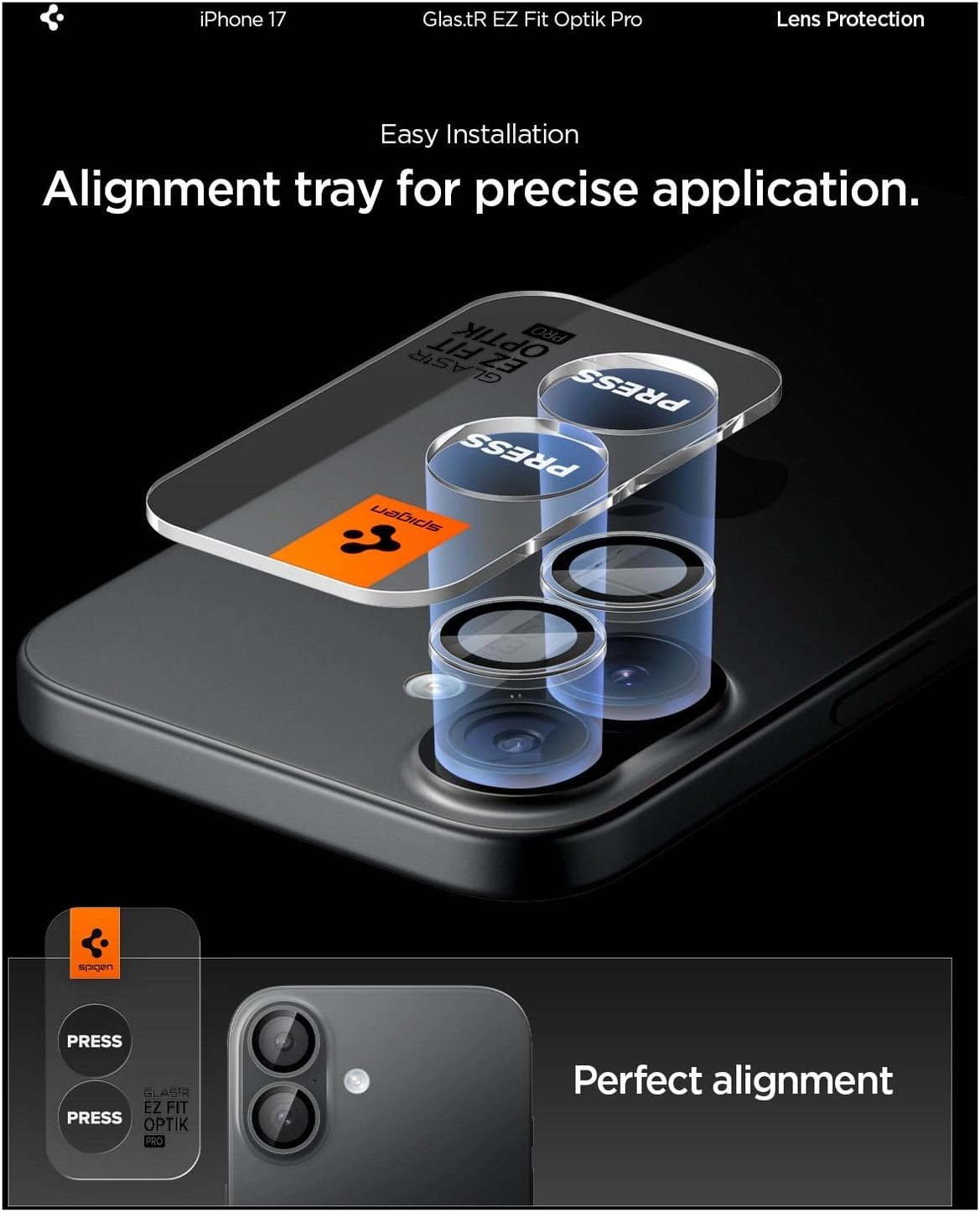 Spigen EZ Fit Optik Pro iPhone 17/16/16 Plus Camera Protector Clear (2-Pack) afbeelding 3